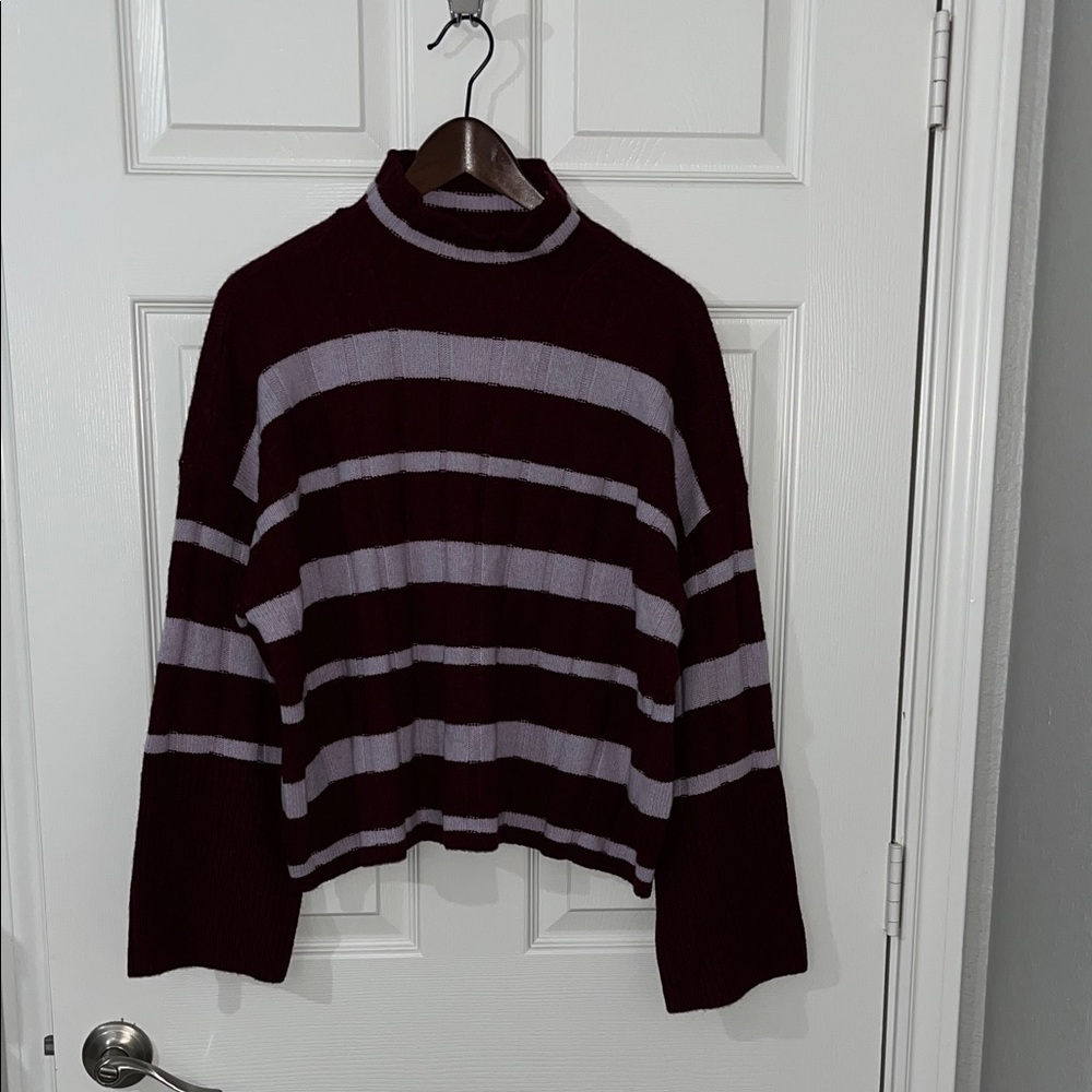Madewell Burgundy and Pink Striped Turtleneck Sweater